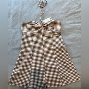 Kimchi Blue Brown Gingham Dress - Y Neck Cate